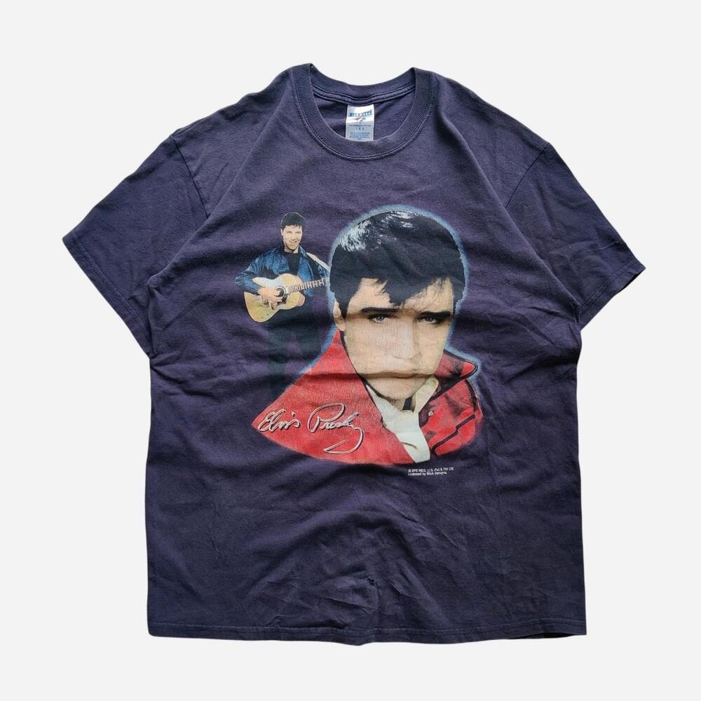 2000s Elvis Presley graphic tee with signature and guitar